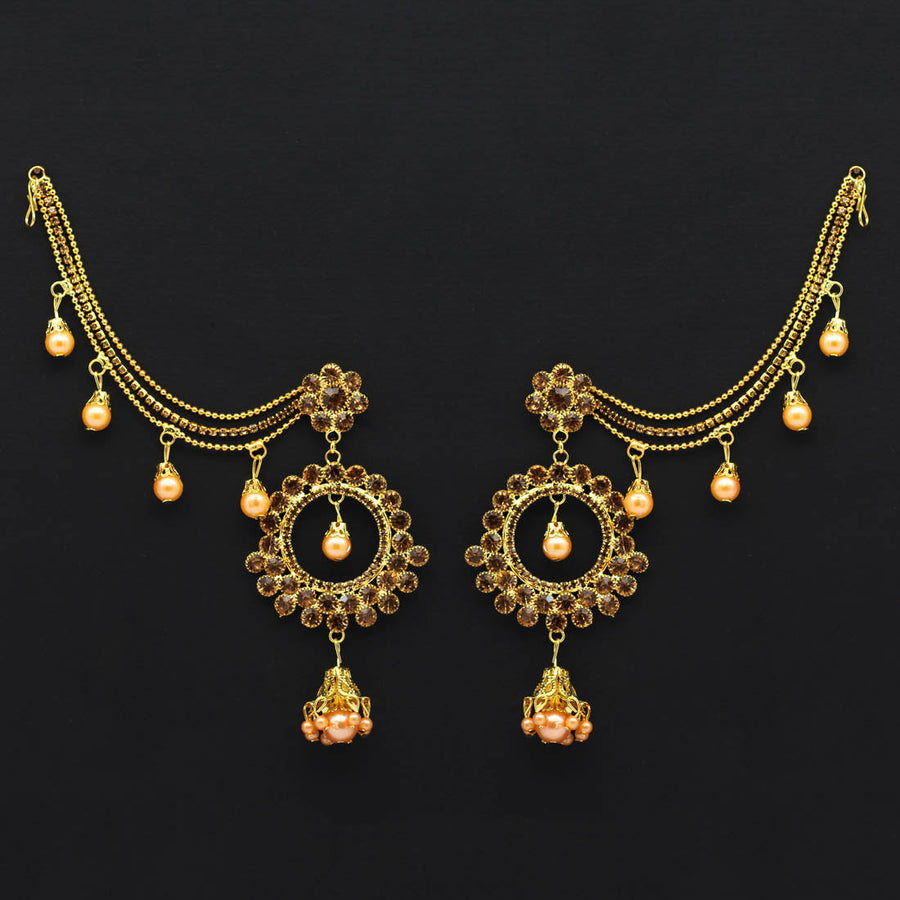Abhaah Triple Layer Kaan/ear Chain bahubali inspired Gold Tone Pearls Ear  To Hair Accessory/Hair kundan stud earrings with Brooch Juda pin Hair  Decoration for Women Girls for Wedding | Explore, Celebrate, and