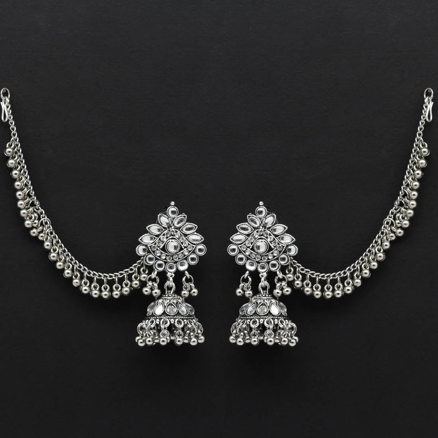 Meera Silver Earrings and Tikka set - Clear – SOKORA JEWELS