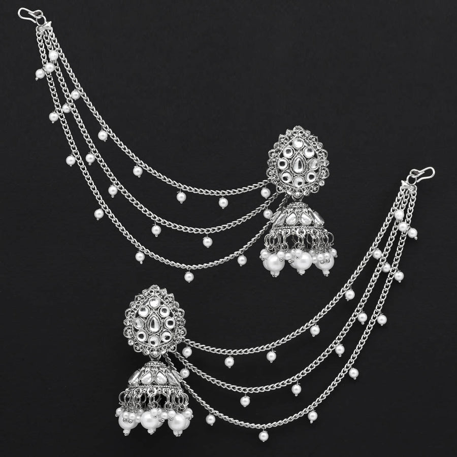 Flipkartcom  Buy SHAAJ Latest Kashmiri Oxidised Silver JhumkaEarrings  with Hair Chain for WomenGirls German Silver Jhumki Earring Earring Set  Online at Best Prices in India