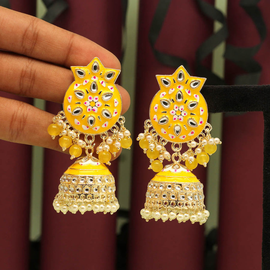 Set Of Pendant & Earrings With Yellow Gemstone & Artificial Diamonds,  Artificial Jewellery For Women, Imitation